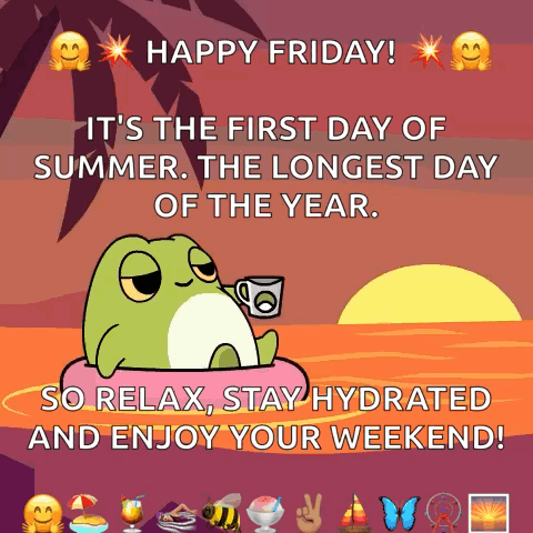 A Frog Drinking A Cup Of Coffee On A Float With The Words Happy Friday GIF