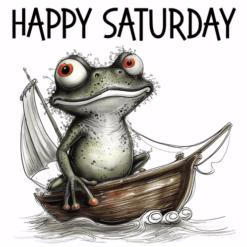 a frog in a boat with the words happy saturday behind it