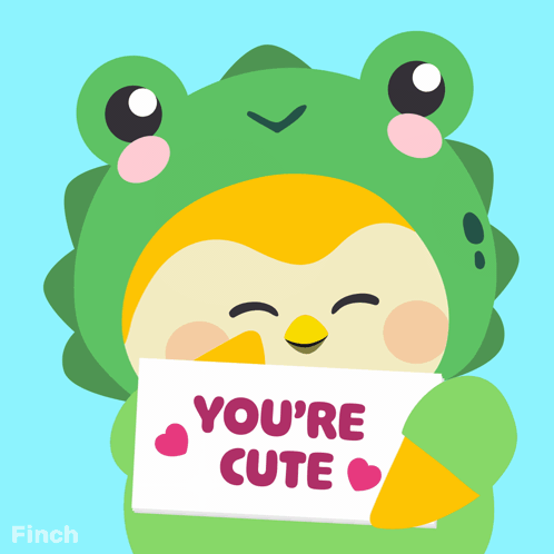 A Frog In A Frog Costume Holds A Sign That Says You 'Re Cute GIF