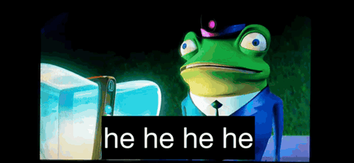 A Frog In A Suit And Tie With The Words He He He He Below Him GIF