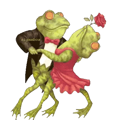 a frog in a tuxedo is dancing with a frog in a red dress by sigamboa