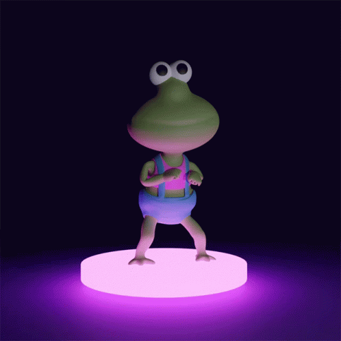 A Frog In Overalls Is Standing On A Pink Circle GIF