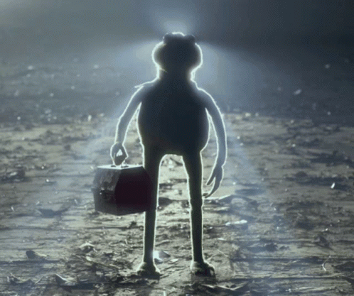 A Frog Is Holding A Briefcase And Standing In The Dark GIF