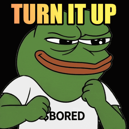 A Frog Is Wearing A Shirt That Says " Turn It Up Bored " GIF