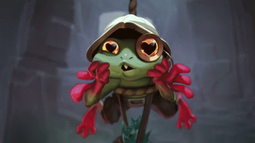 A Frog Wearing A Hat And Red Gloves Has A Heart In Its Eyes GIF