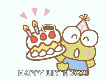 A Frog Wearing A Party Hat Is Holding A Birthday Cake GIF
