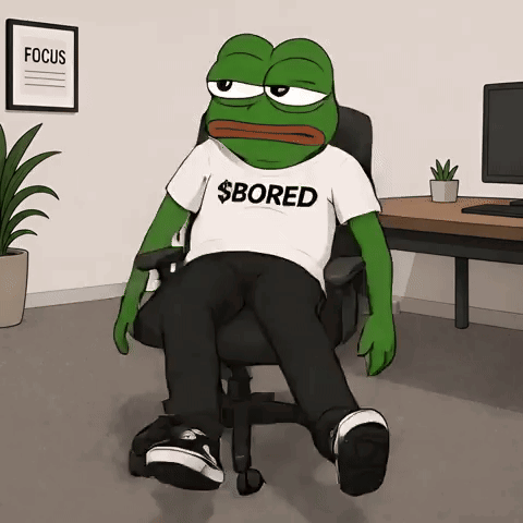 A Frog Wearing A Shirt That Says Bored Is Sitting On A Chair GIF