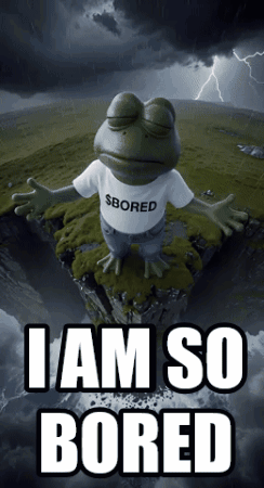 A Frog Wearing A Shirt That Says $ Bored Is Sitting On A Rock GIF