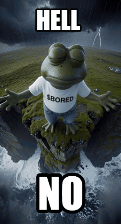 A Frog Wearing A Shirt That Says $ Bored Is Sitting On A Rock GIF