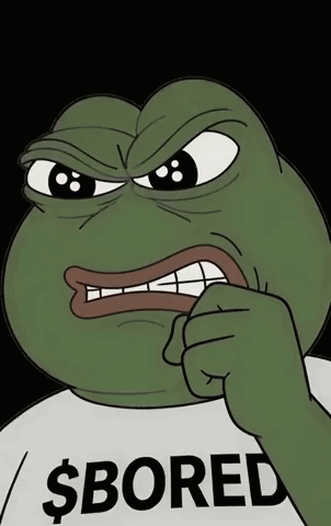 a frog wearing a white shirt that says $ bored