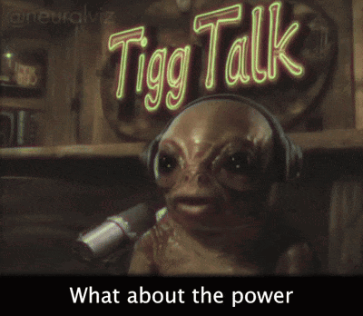 A Frog Wearing Headphones Is Standing In Front Of A Sign That Says Tigger Talk GIF