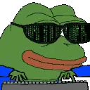 a frog wearing sunglasses is typing on a keyboard