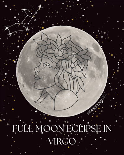 A Full Moon Eclipse In Virgo With A Woman 'S Face On The Moon GIF
