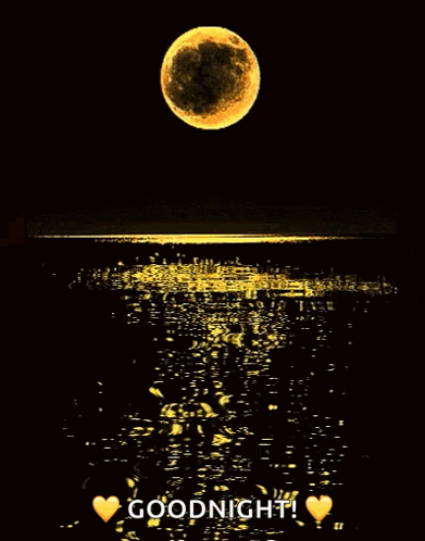 A Full Moon Over The Ocean With The Words Goodnight Written Below It GIF