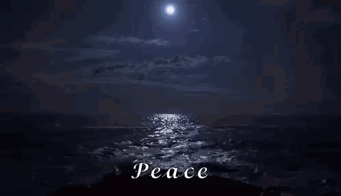 A Full Moon Shines Over The Ocean At Night GIF