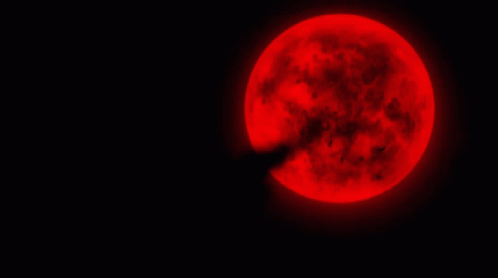 A Full Red Moon Is Shining Brightly In The Dark GIF