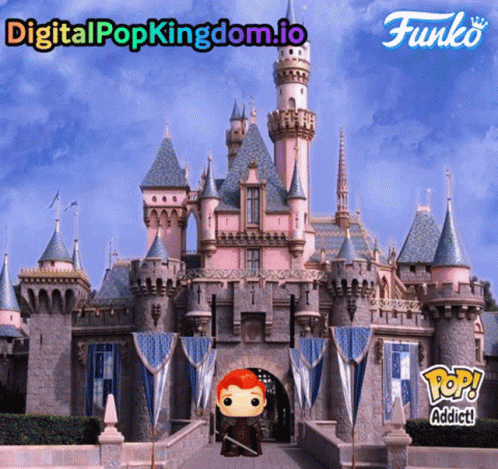 A Funko Pop In Front Of A Castle GIF