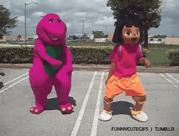 A Funny Cute Gif Of Barney And Dora Dancing Together GIF