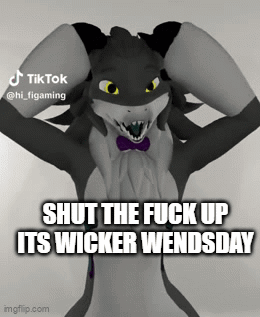 A Furry Character With A Purple Bow Tie Says Shut The Fuck Up Its Wicker Wendsday GIF