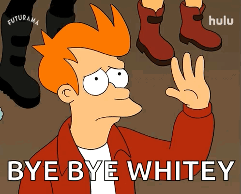 A Futurama Character Says Bye Bye Whitey In Front Of A Pair Of Boots GIF