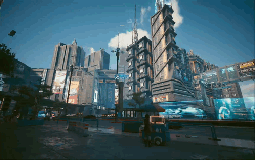 A Futuristic City With A Sign That Says ' Pro ' In The Middle GIF