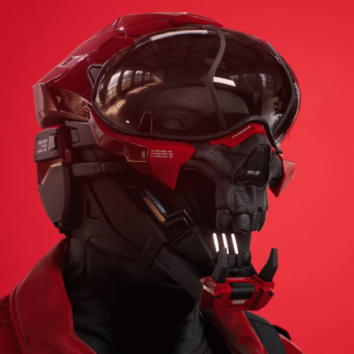 A Futuristic Helmet With Horns And An Eye On It Says Dr. Ghost GIF