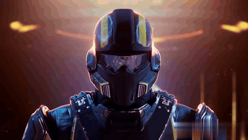A Futuristic Soldier Wearing A Helmet And Goggles GIF