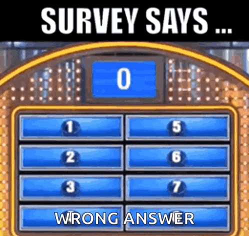A Game Board With The Words Survey Says Wrong Answer Written On It GIF