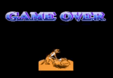 A Game Over Screen With A Picture Of A Person Laying On The Ground GIF
