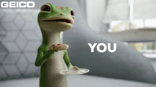 A Gecko Is Holding A Plate Of Food And Says You GIF
