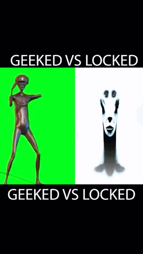 A Geeked Vs Locked Poster With A Green Screen And A Picture Of An Alien GIF