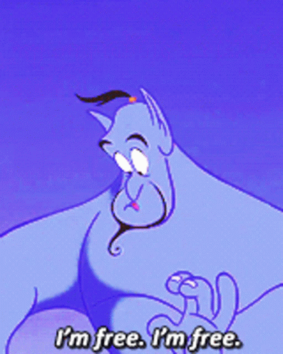 A Genie From Aladdin Is Holding A Lamp And Saying I 'M Free I 'M Free GIF