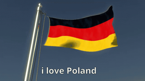 A German Flag With The Words I Love Poland Written Below It GIF