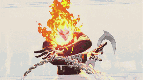 a ghost rider with flames coming out of his chest