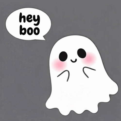 A Ghost Says Hey Boo In A Speech Bubble GIF