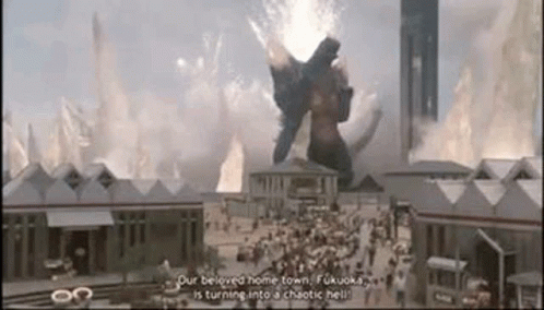 A Giant Monster Is Flying Over A City In A Video Game . GIF