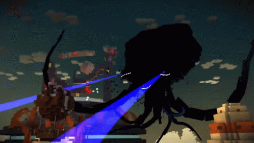 A Giant Squid Is Being Attacked By A Monster In Minecraft GIF