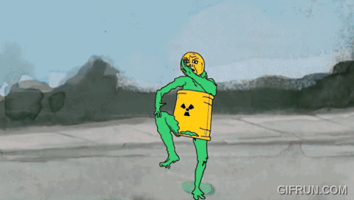 A Gif From Gifrun.com Shows A Green Monster With A Yellow Box On His Back GIF