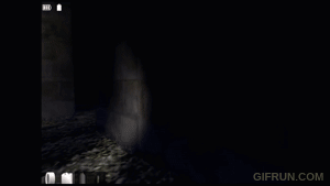 a gif from gifrun.com shows a smiling face in a dark room