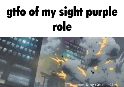 A Gif Of A Building Being Destroyed With The Words " Gtfo Of My Sight Purple Role " GIF