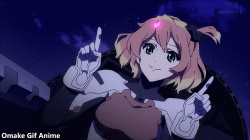 A Gif Of A Girl With A Heart On Her Head And The Words Omake Gif Anime Below Her GIF