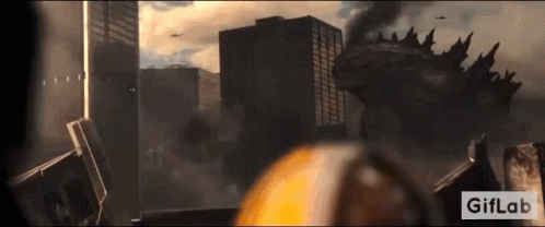 A Gif Of A Monster Coming Out Of A Building With The Words Giflab At The Bottom . GIF