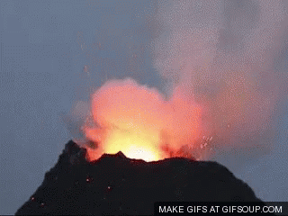 A Gif Of A Volcano Erupting With The Words " Make Gifs At Gifsoup.com " At The Bottom GIF