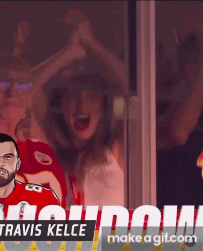 a gif of a woman screaming with the name travis kelce