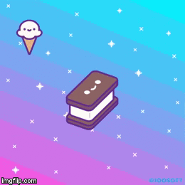 A Gif Of Ice Cream Sandwiches And An Ice Cream Cone On A Blue And Purple Background GIF