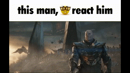 A Gif Of Thanos From The Movie Avengers Endgame Reacting To A Man Wearing Glasses . GIF