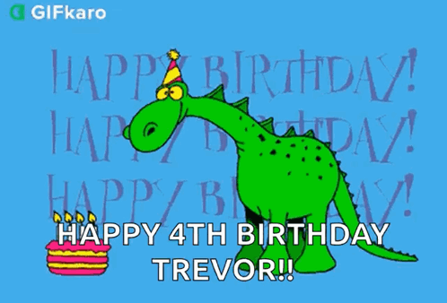 A Gifkaro Greeting Card With A Green Dinosaur Eating A Cake GIF