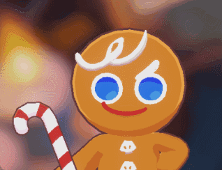 A Gingerbread Man Is Holding A Candy Cane In His Hand GIF
