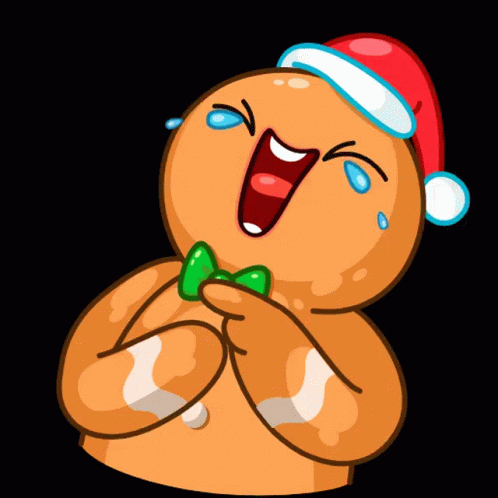 A Gingerbread Man Wearing A Santa Hat And Bow Tie GIF