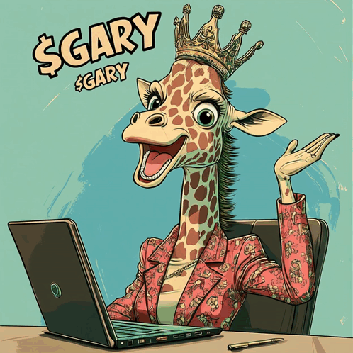 A Giraffe Wearing A Crown Is Sitting At A Desk With A Laptop And The Words $ Gary $ Gary Above Her GIF
